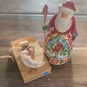 Jim Shore Red and White Santa & Ornament Bundle